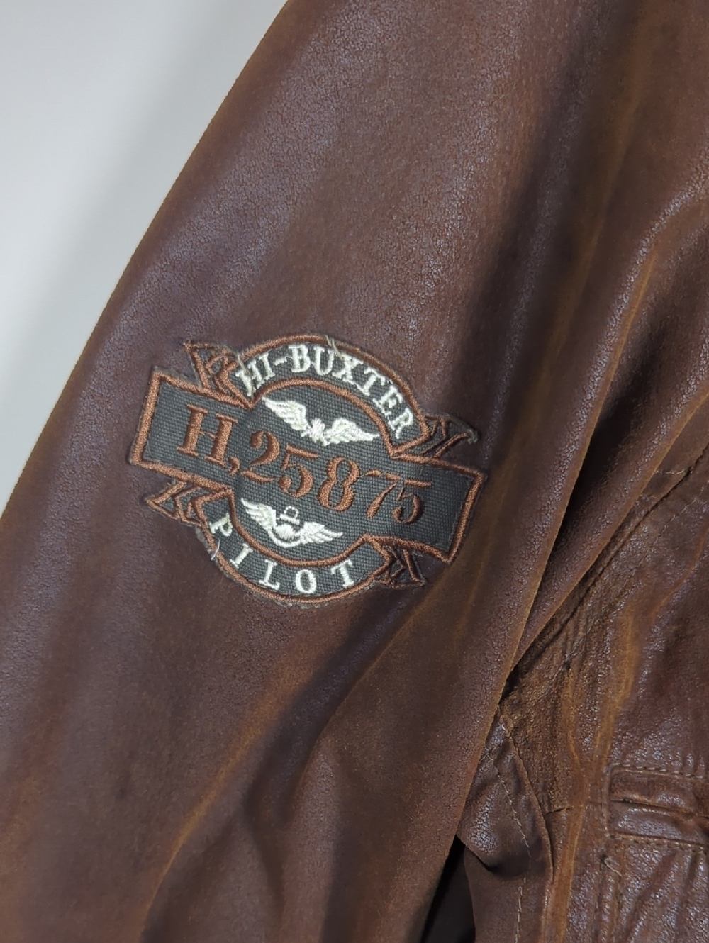 Vintage Brown Leather Bomber Jacket Aviator Pilot Style Distressed Patch Detail - Picture 3 of 10